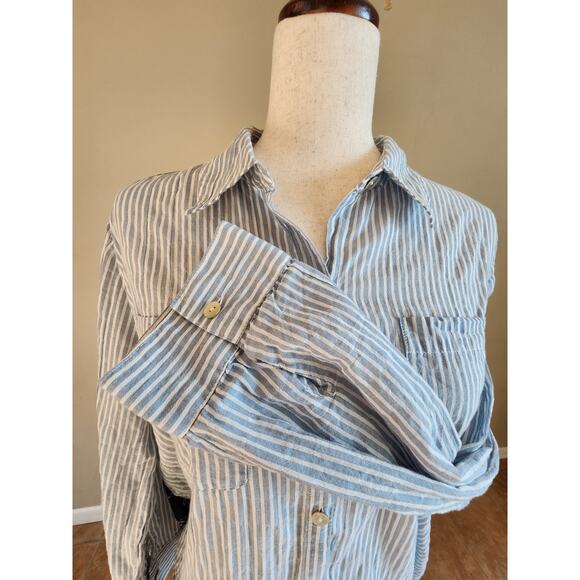 Chico's Women's Button Up Top SZ 1 Round Hem Sheer Back - Picture 5 of 12